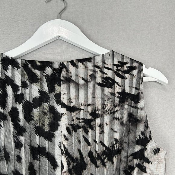 Karen Millen Womens Dress 6 Black Pleated Mesh Animal Print Fit Flare Cocktail - Picture 8 of 11